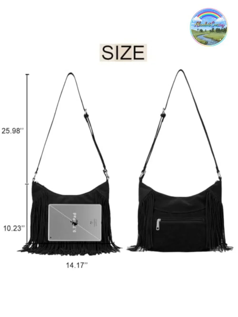 Women Fringe Hobo Bag Vegan Suede Tassel Hippie Crossbody Purse